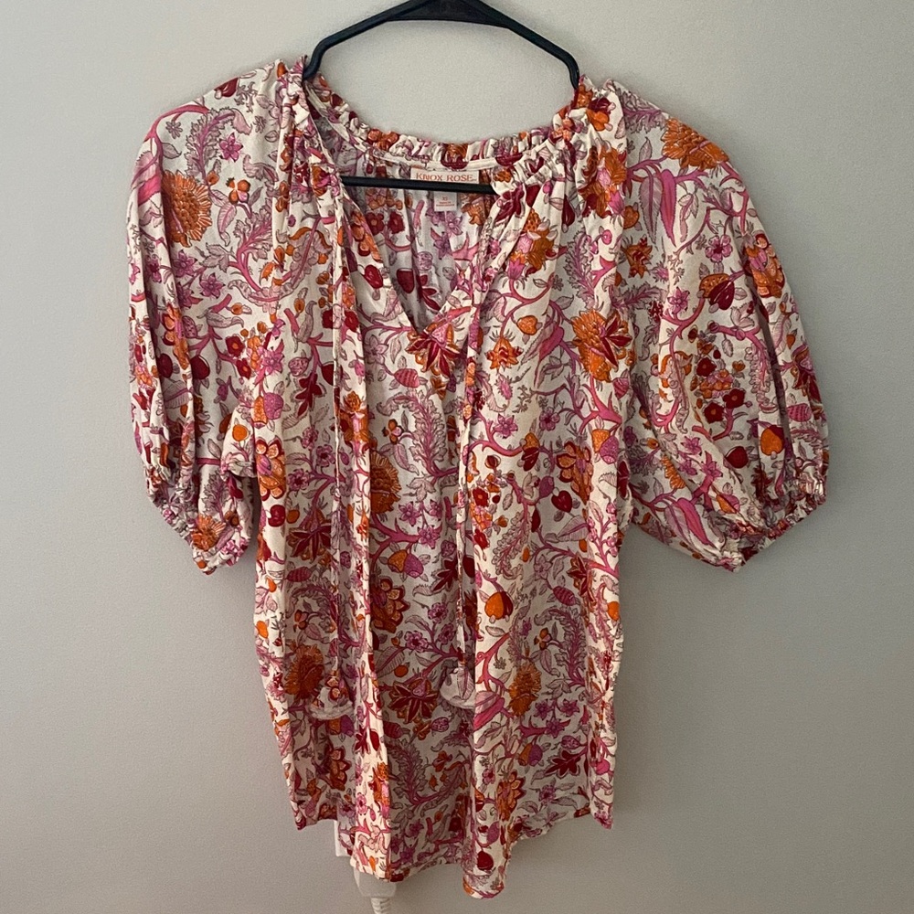 Knox Rose Pink and Orange Floral Blouse